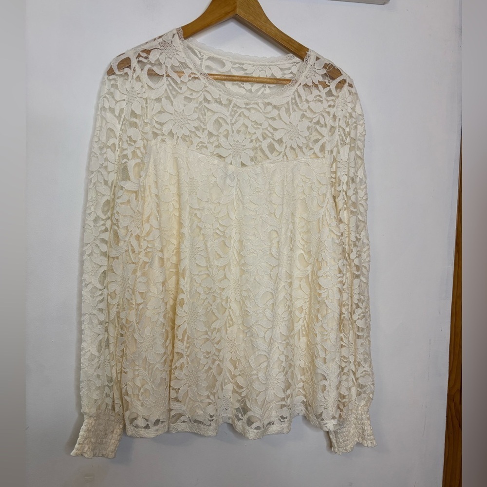 Torrid Ivory Romantic Mesh and Lace Victorian Feminine Top - Picture 5 of 9